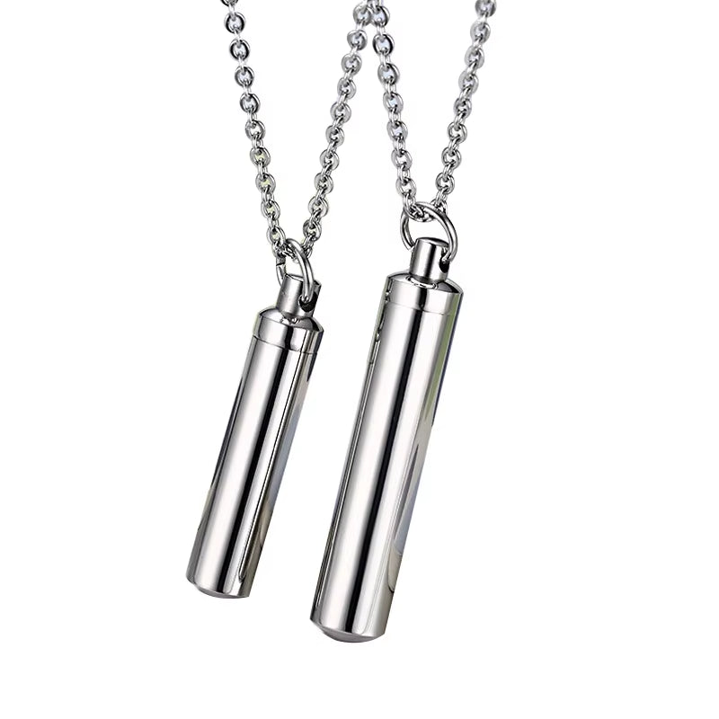 Men Woman Capsule Pendant Necklace in Open Cylindrical Pendants Stainless Steel Remembrance Jewelry Pill Filler Kit with Funnel