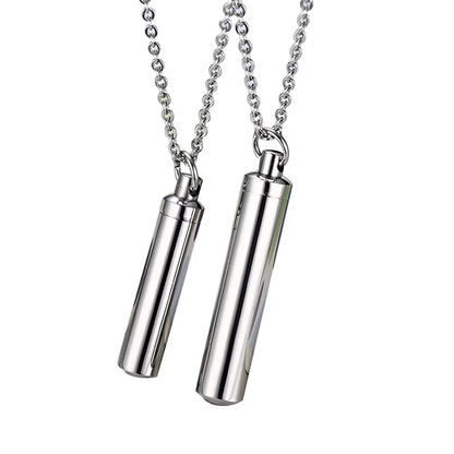 Men Woman Capsule Pendant Necklace in Open Cylindrical Pendants Stainless Steel Remembrance Jewelry Pill Filler Kit with Funnel
