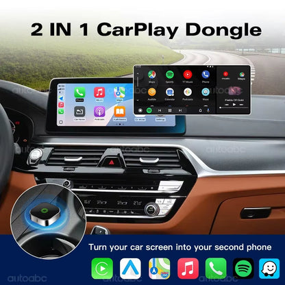 AUTOABC 2025 New 2 in 1 Wireless Carplay Adapter Plug & Plug Auto Connect No Delay Converts Wired to Wireless