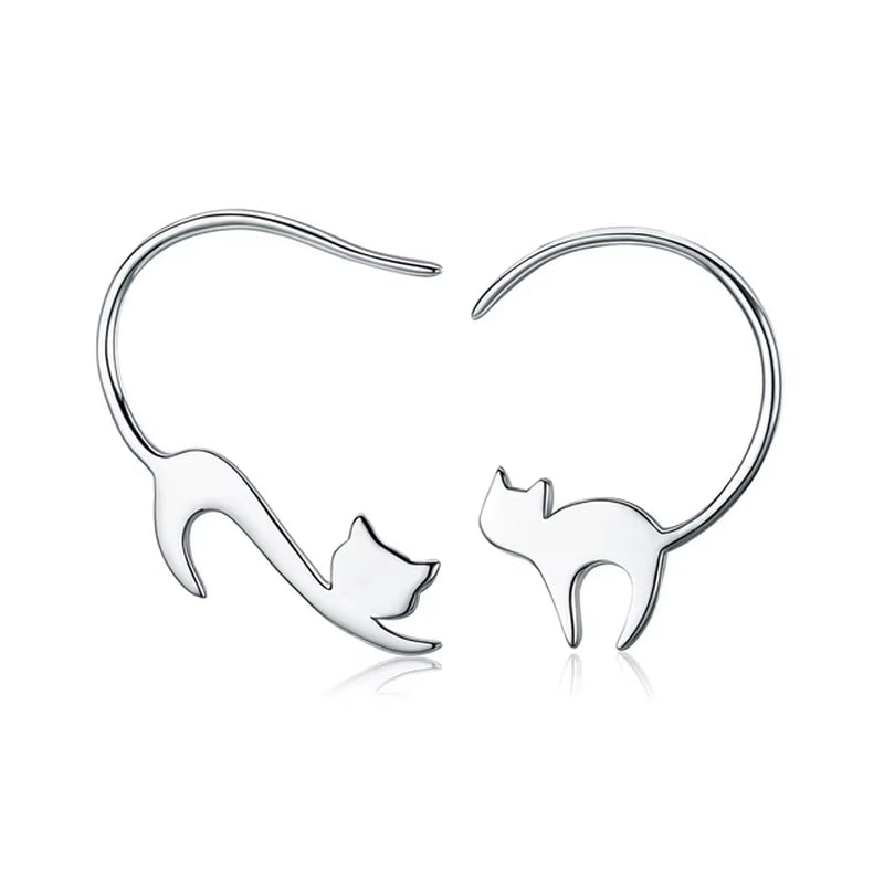 Real 100% 925 Sterling Silver Lovely Cat Pet Stud Earrings for Women S925 Silver Earring Fashion Jewelry Gift FIE073