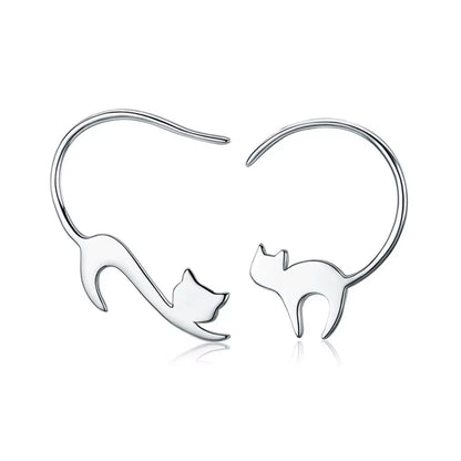 Real 100% 925 Sterling Silver Lovely Cat Pet Stud Earrings for Women S925 Silver Earring Fashion Jewelry Gift FIE073