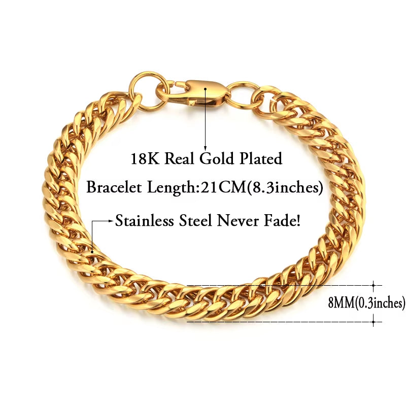 Mens 316L Stainless Steel Male Bracelet Wholesale Braslet Gold Silver Color Braclet Chunky Cuban Chain Link Bracelet for Man