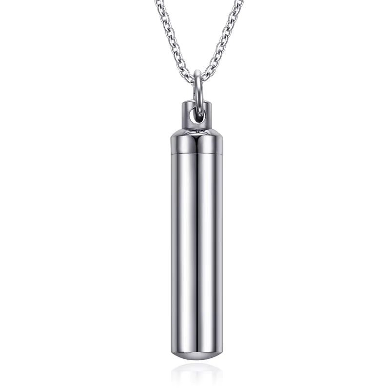 Men Woman Capsule Pendant Necklace in Open Cylindrical Pendants Stainless Steel Remembrance Jewelry Pill Filler Kit with Funnel