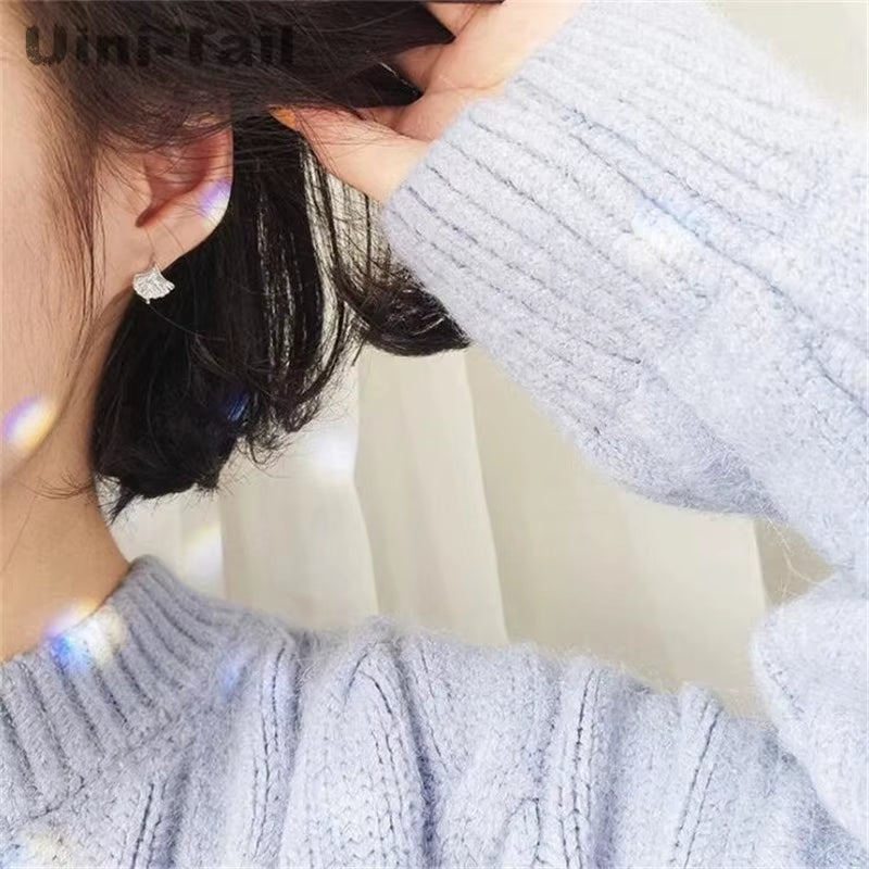 New Hot 925 Tibetan Silver Chinese Style Ginkgo Leaf Ear Hook Temperament Simple Personality Fashion Earrings ED119