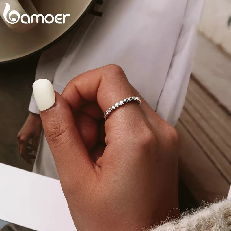 925 Sterling Silver Forever Love Heart Finger Ring Original Jewelry Gift Stackable Bague Korean Jewelry PA7108