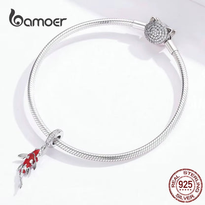 925 Sterling Silver Red Enamel Fish Pendant Lucky Koi Dangle Charm Originaal for Women Bracelet Necklace DIY Fine Jewelry