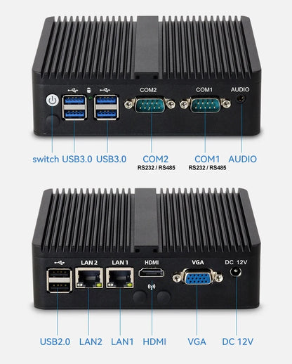 XCY Fanless Mini PC  Celeron J6412 N5105 2X Gbe LAN 2X RS232 HDMI VGA Wifi 4G LTE Windows 10 Linux Industrial Computer