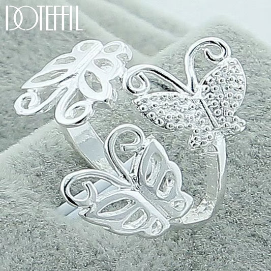 925 Sterling Silver Three Butterfly Ring for Women Wedding Engagement Party Fashion Charm Jewelry