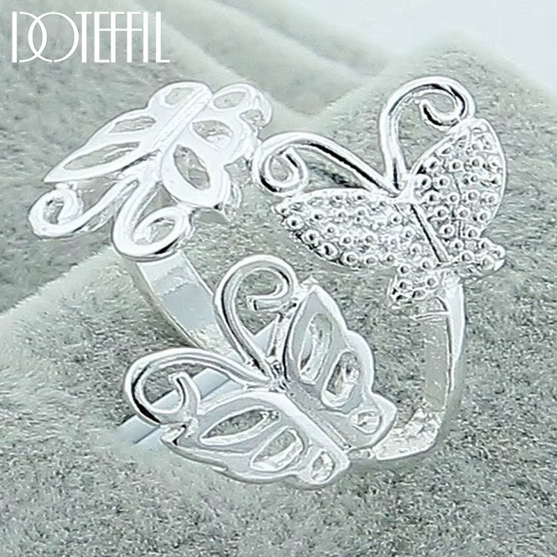 925 Sterling Silver Three Butterfly Ring for Women Wedding Engagement Party Fashion Charm Jewelry