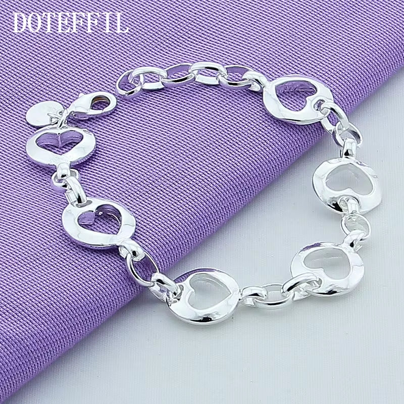 925 Sterling Silver Full Heart Chain Bracelet Fashion for Women Wedding Engagement Jewelry