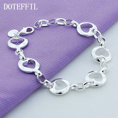 925 Sterling Silver Full Heart Chain Bracelet Fashion for Women Wedding Engagement Jewelry