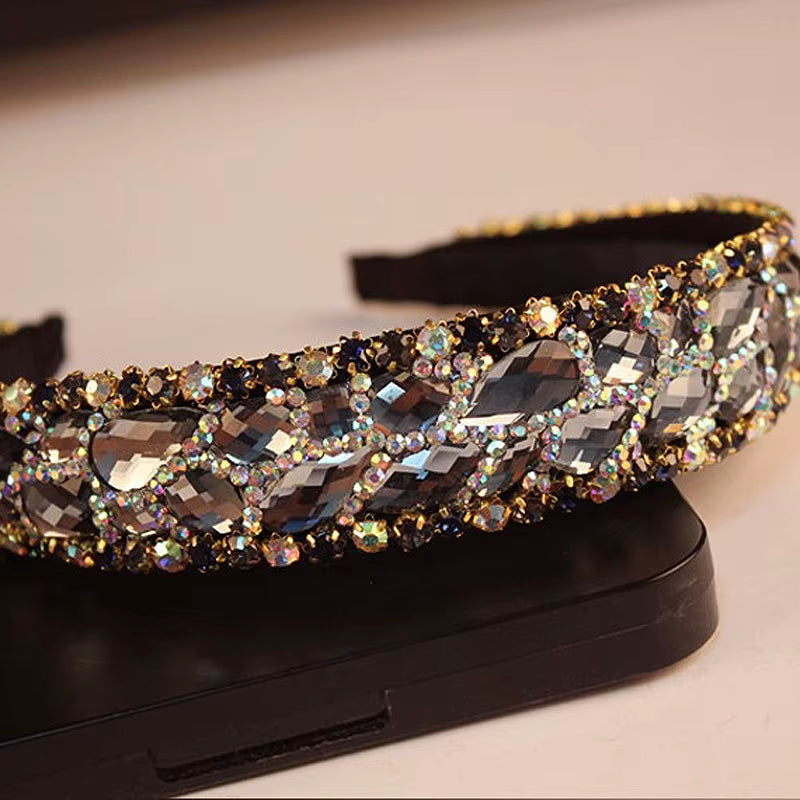 Handmade Black and Gray Luxury Crystal Stone Bridal Headbands Rhinestone Wedding Hairbands for Women Fashion Hair Accessories