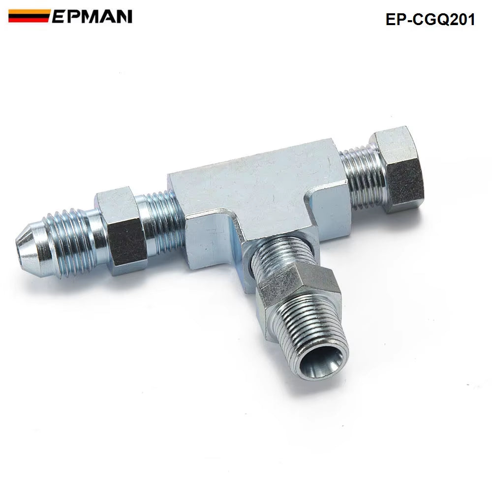 1/8NPT to 4AN Turbo Adapter Tee Fitting W/ Block Oil Feed Pressure Sensor EP-CGQ201