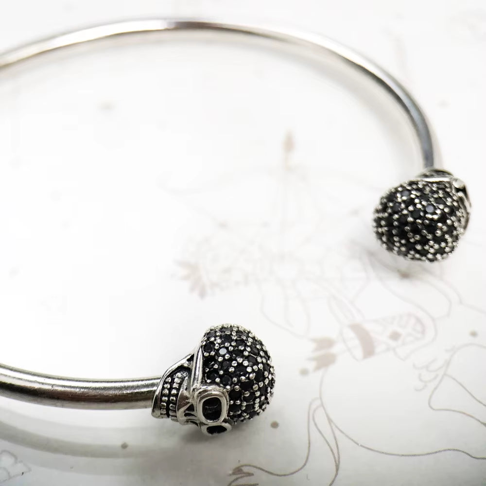 Bracelet Bangles Skull Pave Europe Style Fashion Karma Punk Jewelry Gift for Rebel Men Women in 925 Sterling Silver