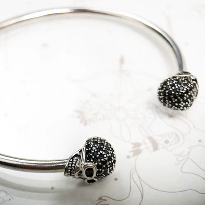 Bracelet Bangles Skull Pave Europe Style Fashion Karma Punk Jewelry Gift for Rebel Men Women in 925 Sterling Silver