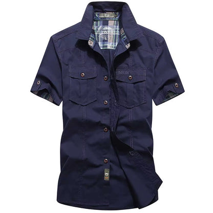 Fashion Cotton Casual Shirts Summer Men plus Size Loose Baggy Shirts Short Sleeve Turn-Down Collar Military Style Male Clothing