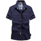 Fashion Cotton Casual Shirts Summer Men plus Size Loose Baggy Shirts Short Sleeve Turn-Down Collar Military Style Male Clothing