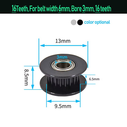 GT2 Idler Timing Pulley 16-Tooth 20-Teeth with 3Mm or 5Mm Bore with Bearings for 3D Printer Parts Timing Belt 6Mm 10Mm
