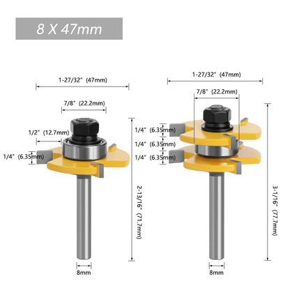 2 Pcs 8Mm Shank Tongue & Groove Joint Assemble Router Bits T-Slot Milling Cutter for Wood Woodwork Cutting Tools MC02002