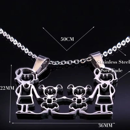 Stainless Steel Necklace Mama Family Necklaces Silver Color Love Boy Girl Pendant Jewelry Women Christmas Gift 355