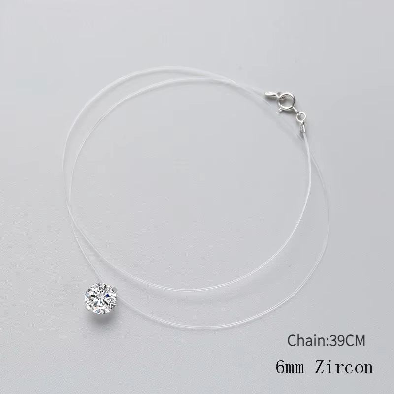 925 Sterling Silver Zircon Crystal Pearl Pendant Choker Necklace Transparent Fishing Line 2020 Fine Jewelry for Women