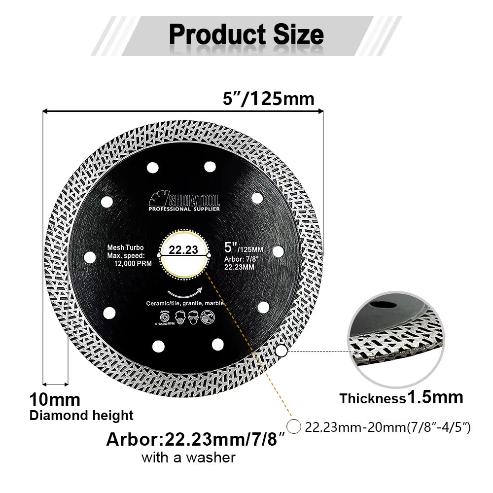 4/4.5/5Inch Diamond Cutting Disc Mesh Turbo Porcelain Tile Marble Stone Cutting Wheel Marble Circular Saw Blade Cutter