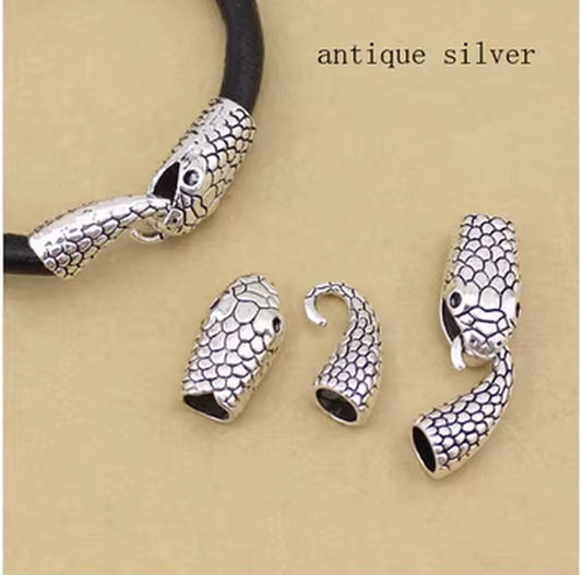 10Sets Antique Silver/Gold Color Snake Clasps Hooks Fit 7Mm Leather Cord Bracelet Necklace End Cap Connectors for Jewelry Making