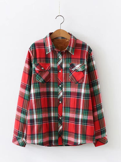 Velvet Thick Warm Women'S Plaid Shirt Female Long Sleeve Tops M-5XL Winter Fleece Casual Check Blouse Autumn Clothes T77710A