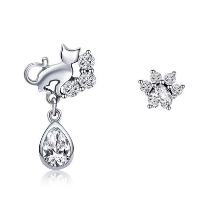Real 100% 925 Sterling Silver Lovely Cat Pet Stud Earrings for Women S925 Silver Earring Fashion Jewelry Gift FIE073