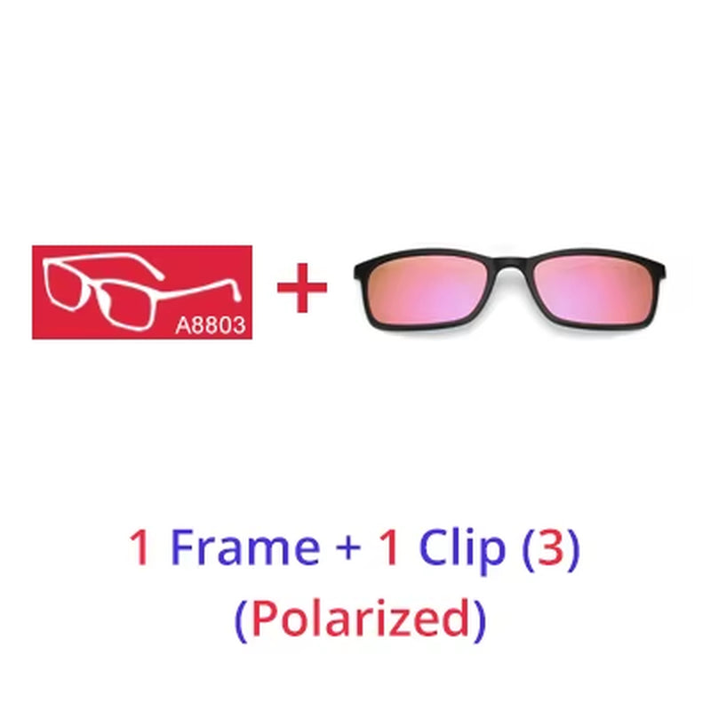 Polarized Sunglasses Men Women 5 in 1 Magnetic Clip on Glasses TR90 Optical Prescription Eyeglass Frames Magnet Clips