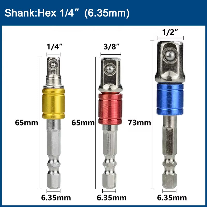 3Pcs 1/4 "3/8" 1/2 " Socket Adapter Hex Shank Drill Bits Extension Rod Power Tool Accessories Impact Drill Socket Adapter