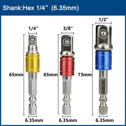 3Pcs 1/4 "3/8" 1/2 " Socket Adapter Hex Shank Drill Bits Extension Rod Power Tool Accessories Impact Drill Socket Adapter