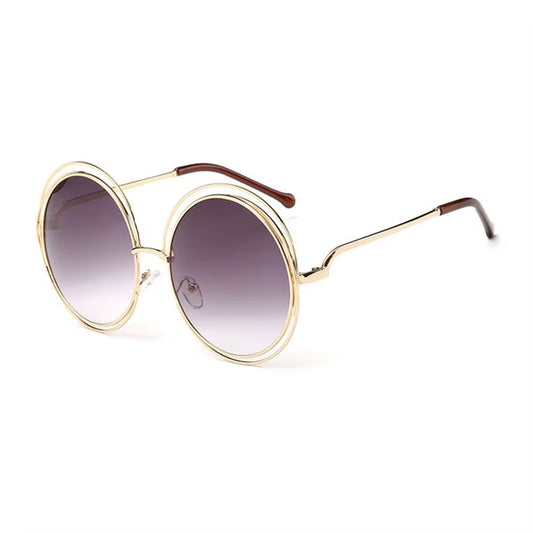 Vintage Oversize round Sunglasses Women Alloy around Hollow Frame Brand Designer Fashion Circling Frog Sun Glasses UV400