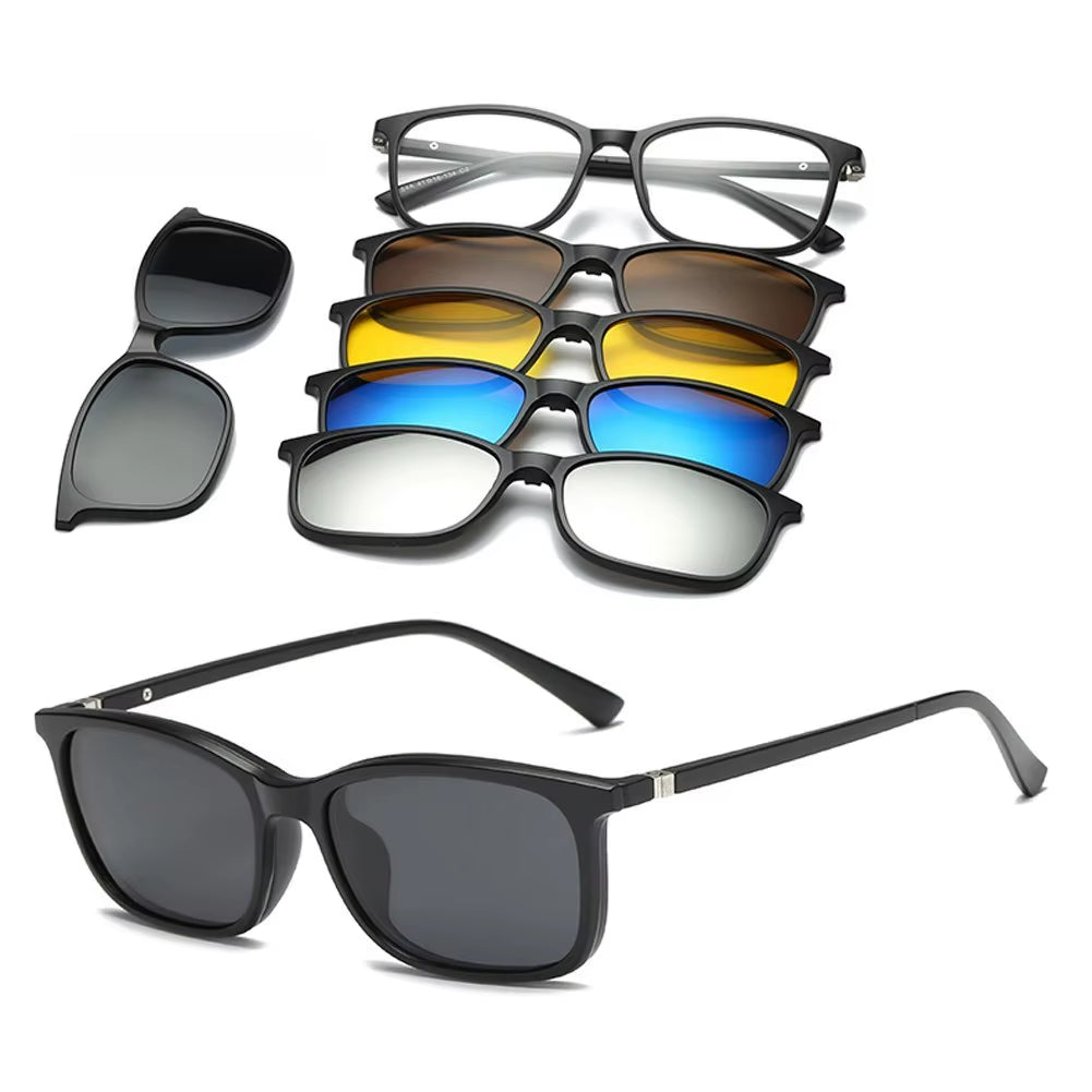 6 in 1 Changed Lens 5 Lenes Magnet Sunglasses Mirrored Sunglasses Glasses Men Polarization Custom Prescription