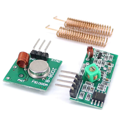 433Mhz RF Wireless Receiver Module & 433 Mhz Transmitter Module Kit + 2PCS RF 433M Hz Spring Antenna Compatible for Arduino