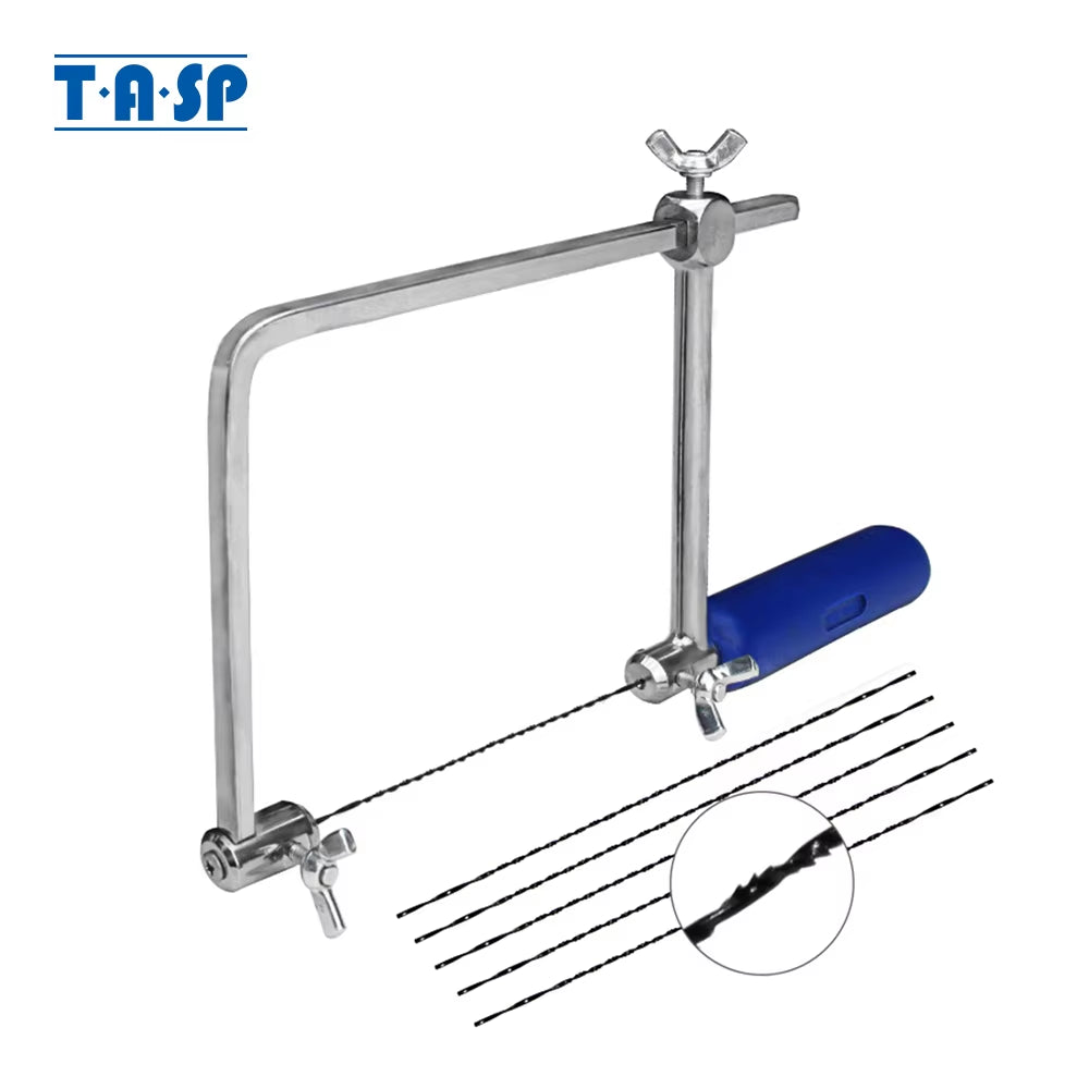4" Adjustable Frame Saw Bow U-Shape Coping Jig Saw for Woodworking Craft DIY Hand Tools with 6Pcs Spiral Saw Blades
