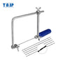 4" Adjustable Frame Saw Bow U-Shape Coping Jig Saw for Woodworking Craft DIY Hand Tools with 6Pcs Spiral Saw Blades