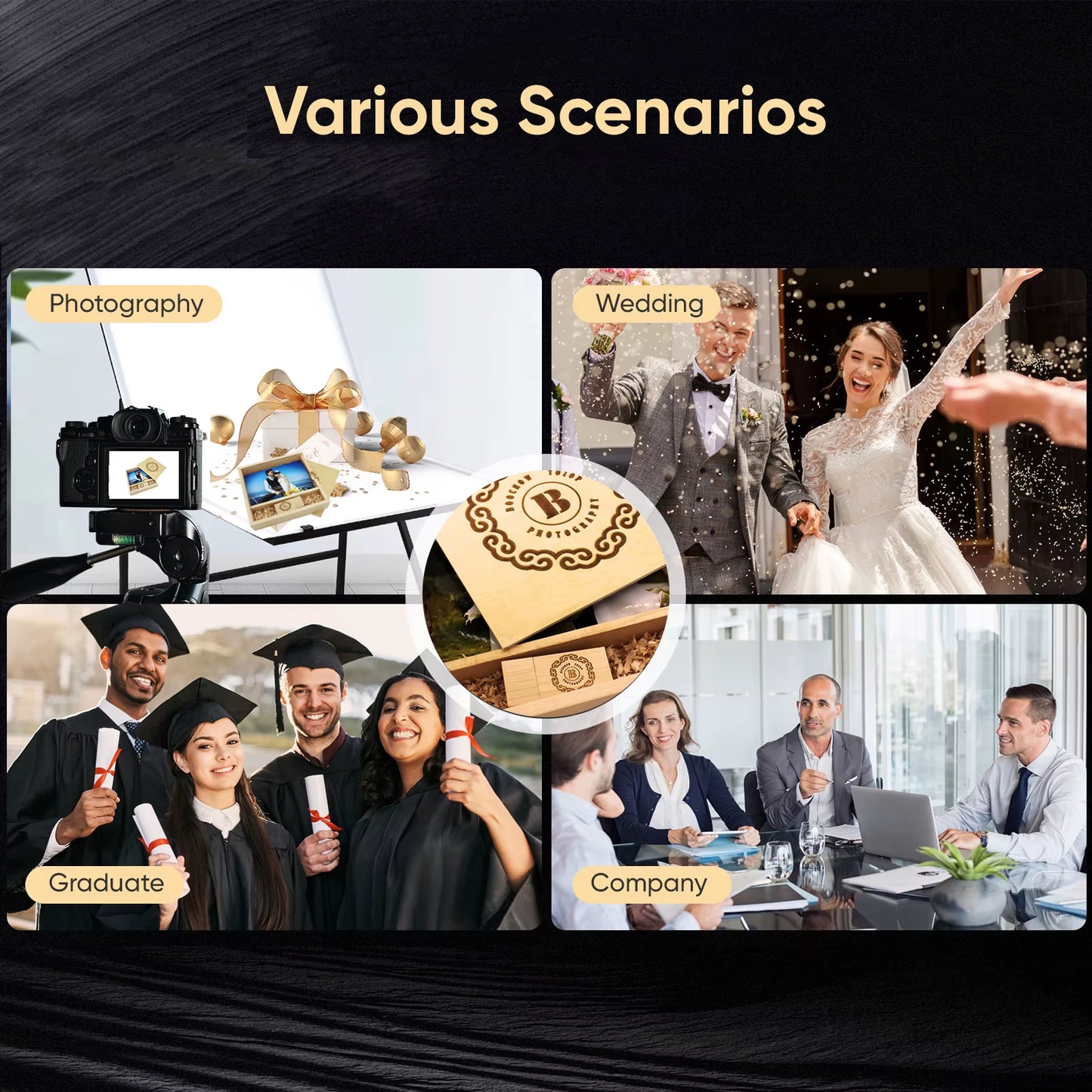USB 2.0 Flash Drives Photography Wooden Photo Album Box Pen Drive Free Logo 16GB 32GB 64GB 128GB Creative Gift USB Stick