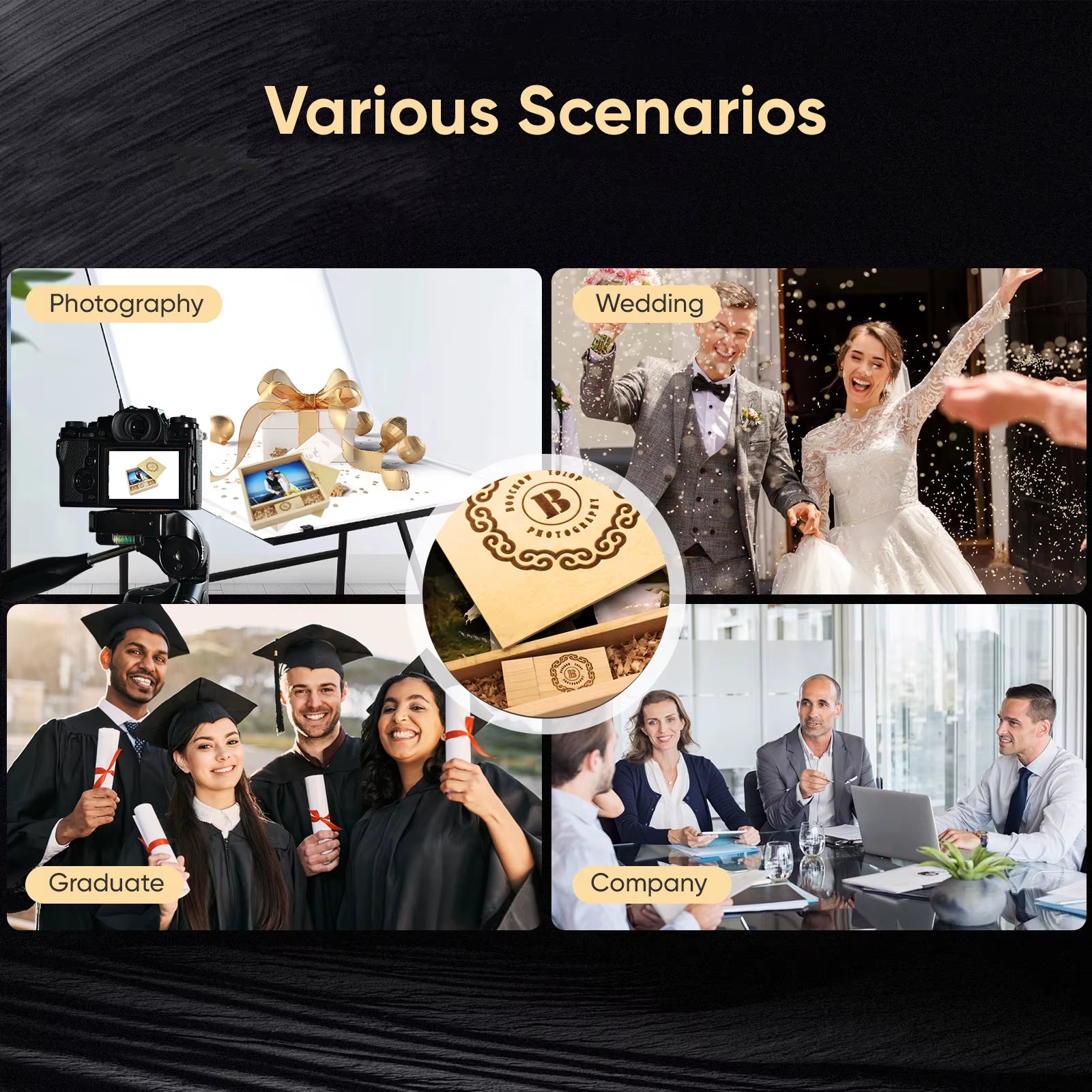 USB 2.0 Flash Drives Photography Wooden Photo Album Box Pen Drive Free Logo 16GB 32GB 64GB 128GB Creative Gift USB Stick