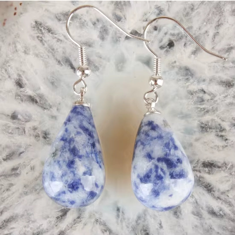 13X22MM Obsidian Clear Quartz Lapis Lazuli Rose Pink Quartz Opal Obsidian Drop Cone Bead Hook Dangle Earrings 1Pair