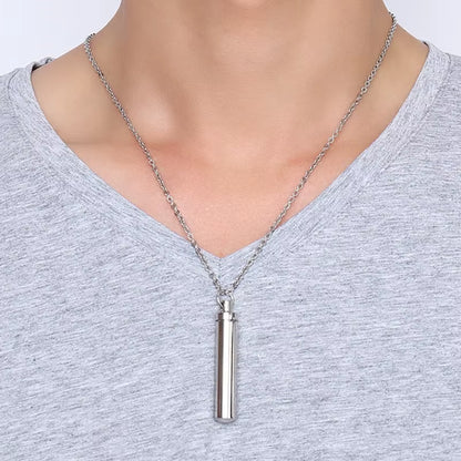 Men Woman Capsule Pendant Necklace in Open Cylindrical Pendants Stainless Steel Remembrance Jewelry Pill Filler Kit with Funnel