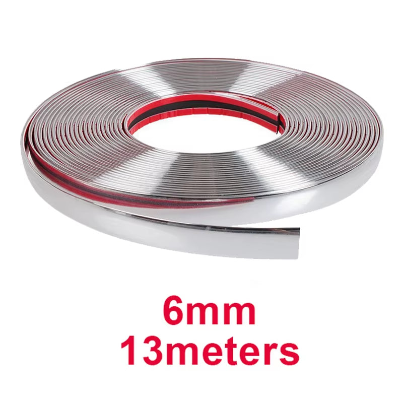 13M Silver Car Moulding Trim Strip Chrome Styling Decoration Tape Auto DIY Protective Sticker 6Mm 8Mm 10Mm 12Mm 15Mm 20Mm 30Mm