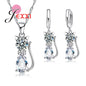 Fast Shipping Retail Romantic Engagement Silver Cute Cat Jewelry Sets Necklace Earrings with Austrian Crystal for Women