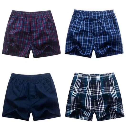4 Pcs/Lot Men Plaid Underpants Boxers 100% Cotton Shorts Underwear Male High Quality Loose Comfortable Sleep Bottoms Panties