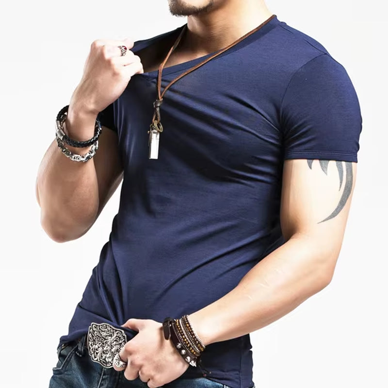 2025  Brand New Men T Shirt 10 Colors Fitness Mens T-Shirts V Neck Man T-Shirt for Male Clothing Tshirts S-5XL Tops Tees