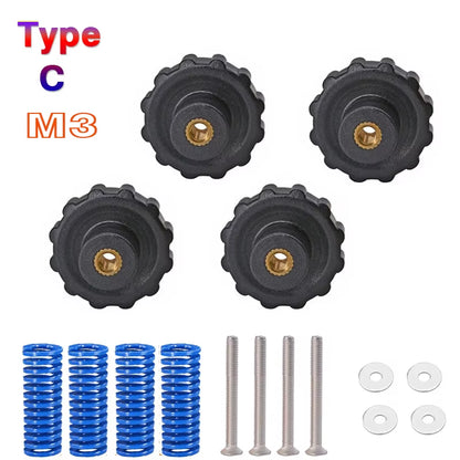 4PCS M3/M4 Screws Nuts Heat Bed Leveling Spring Knob Parts 3D Printers Print Platform Calibration Accessories