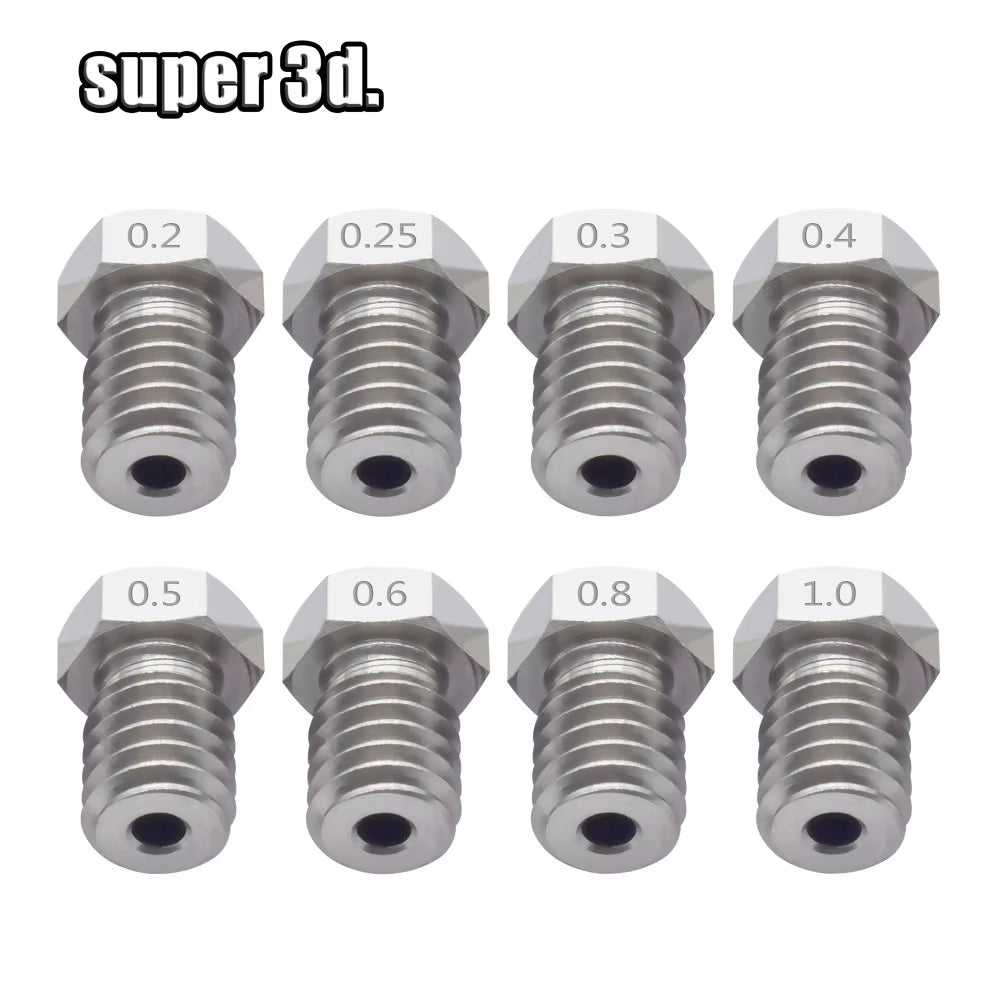 2Pcs V5 V6 Stainless Steel Nozzle 0.2/0.3/0.4/0.5/0.6/0.8Mm M6 Thread Nozzle for 3D Printer 1.75MM Extruder Hotend