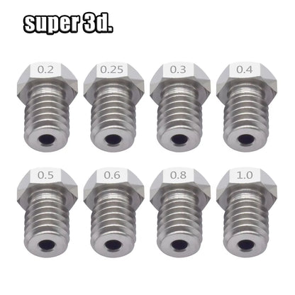 2Pcs V5 V6 Stainless Steel Nozzle 0.2/0.3/0.4/0.5/0.6/0.8Mm M6 Thread Nozzle for 3D Printer 1.75MM Extruder Hotend