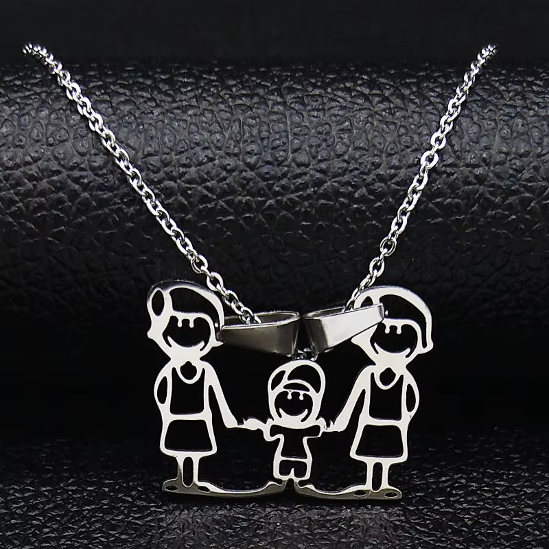 Stainless Steel Necklace Mama Family Necklaces Silver Color Love Boy Girl Pendant Jewelry Women Christmas Gift 355