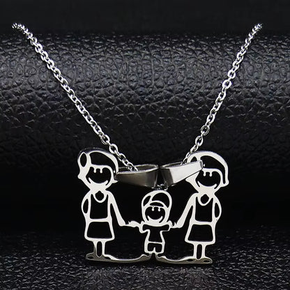 Stainless Steel Necklace Mama Family Necklaces Silver Color Love Boy Girl Pendant Jewelry Women Christmas Gift 355